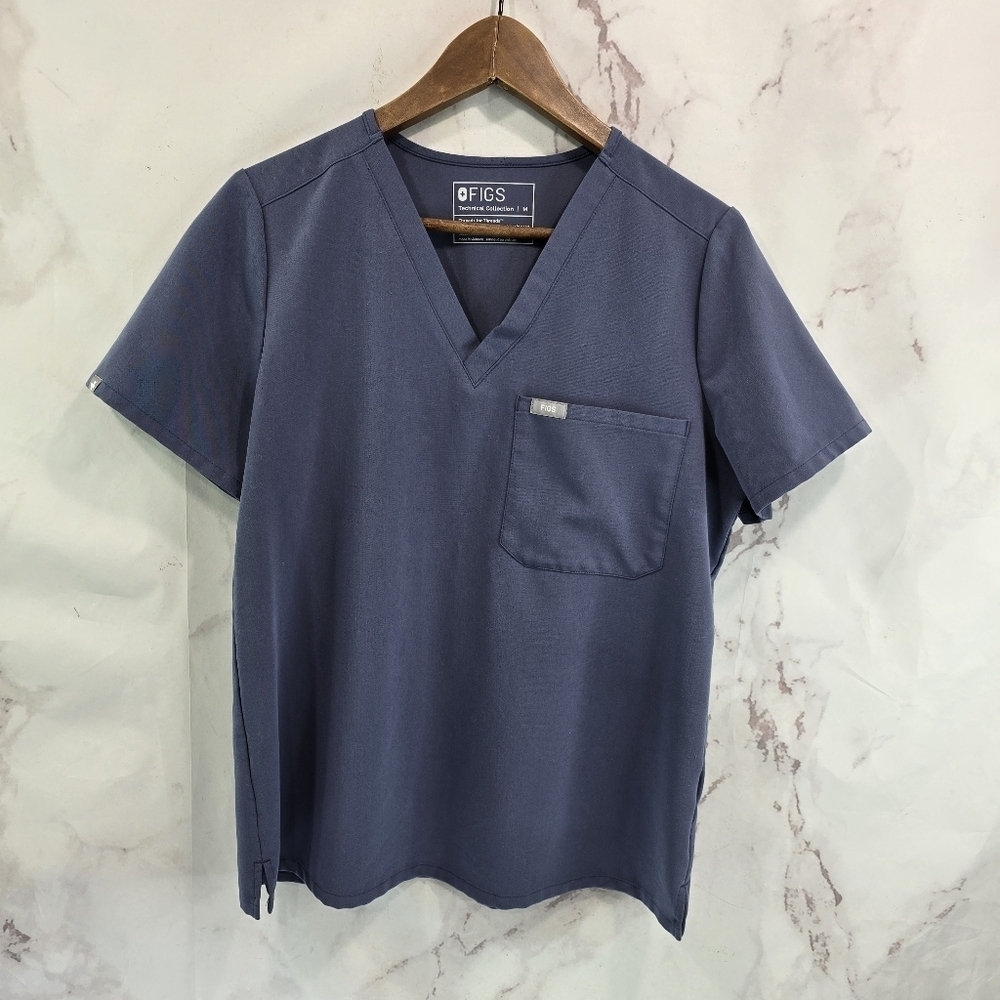 FIGS Top Womens Medium Slim Catarina Blue Short Scrub One Pocket